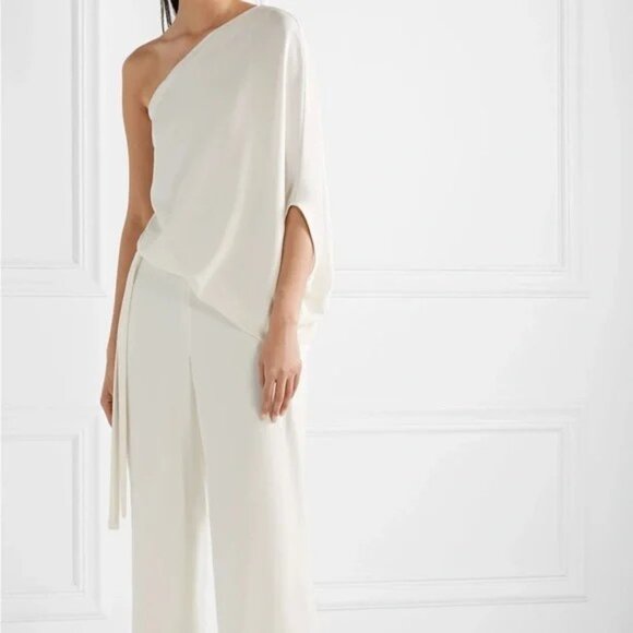 Halston Heritage Gia One Shoulder Wide Legs Jumpsuit Gala Cocktail Soiree - Picture 7 of 9